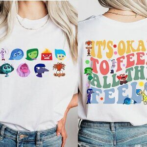 Its Okay To Feel All The Feels Disney Inside Out Teacher Graphic Tee 2 Sided 91